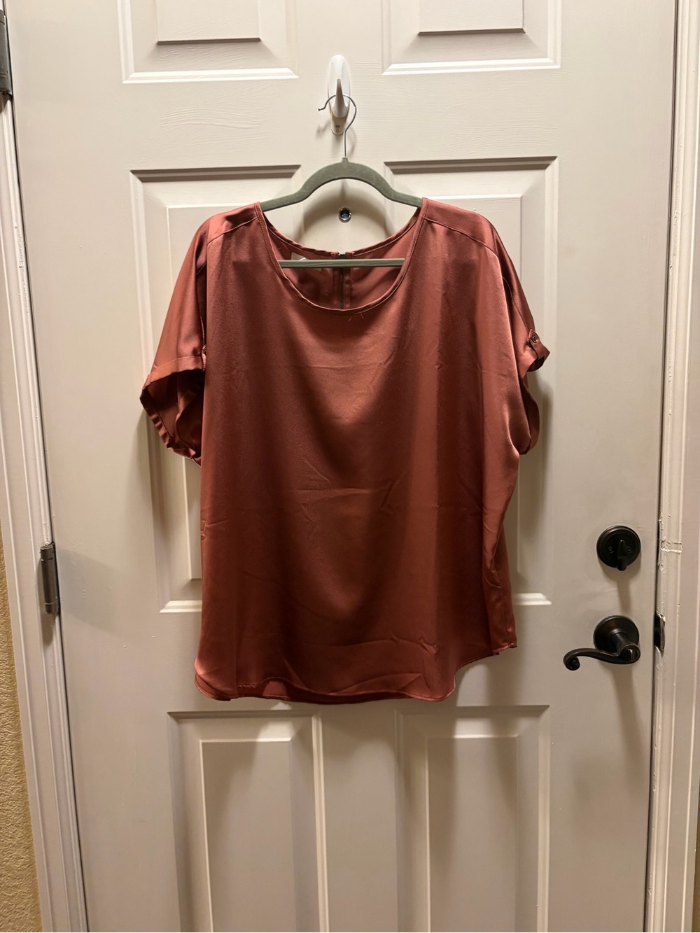 Maurices Rust Satin Short Sleeve Blouse